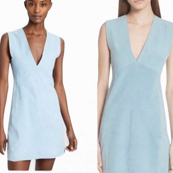 Theory Dresses & Skirts - Theory Zinovin blue Lamb Leather Vneck  Sleeveless party Cocktail Dress size 6